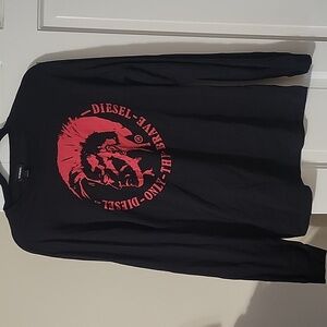 Diesel Mens Black And Red Cotton Graphic Long Sleeve Shirt In Size Large